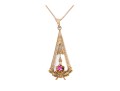 10k Yellow Gold Pretty Vintage Ruby Lavaliere Pendant, 0.09 CTS, With Chain