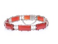 Rustic Sterling And Red Agate Set Link Bracelet