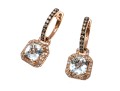 14k Rose Gold Stunning Effy Aquamarine And White Diamond Halo Earrings With Cognac Diamond Tops