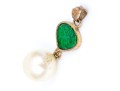 18k Yellow Gold Pretty Green Jadeite Jade And Cultured Pearl Pendant