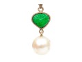 18k Yellow Gold Pretty Green Jadeite Jade And Cultured Pearl Pendant