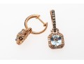 14k Rose Gold Stunning Effy Aquamarine And White Diamond Halo Earrings With Cognac Diamond Tops