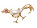 14k Yellow Gold Fun Culture Mabe Pearl And Pink Sapphire Bird Brooch