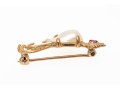 14k Yellow Gold Fun Culture Mabe Pearl And Pink Sapphire Bird Brooch