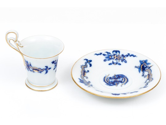 Meissen Lovely Dragon Blue Espresso Cup And Saucer, Gold Rim