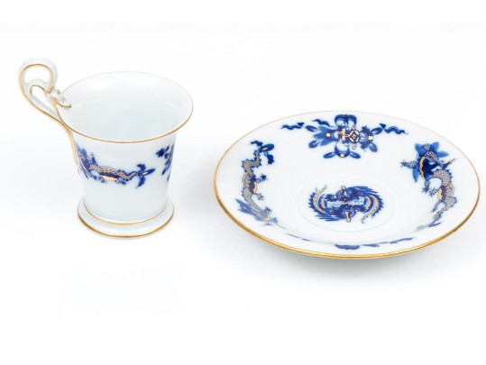 Meissen Lovely Dragon Blue Espresso Cup And Saucer, Gold Rim