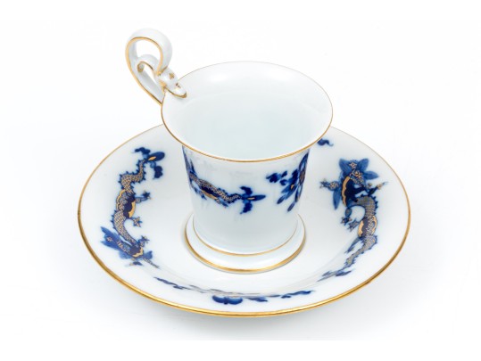 Meissen Lovely Dragon Blue Espresso Cup And Saucer, Gold Rim
