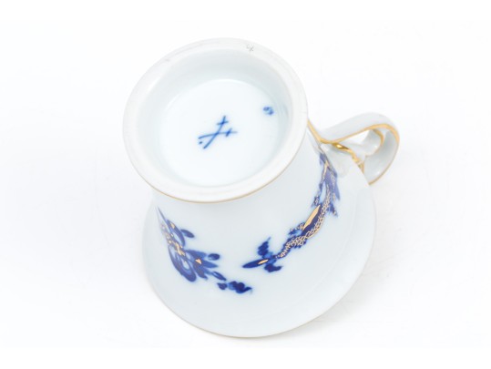 Meissen Lovely Dragon Blue Espresso Cup And Saucer, Gold Rim