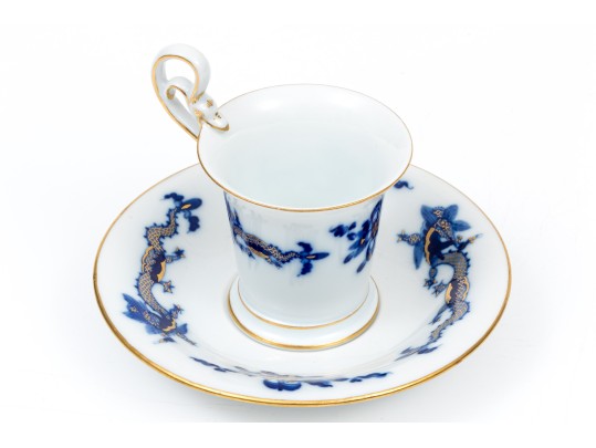 Meissen Lovely Dragon Blue Espresso Cup And Saucer, Gold Rim