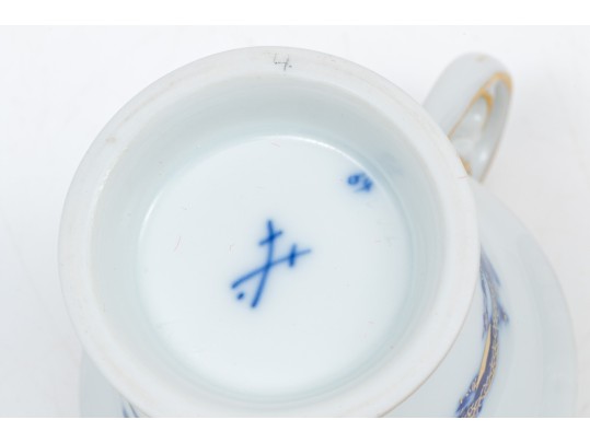 Meissen Lovely Dragon Blue Espresso Cup And Saucer, Gold Rim