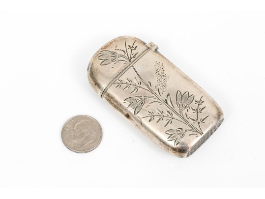 Sterling Silver Lovely Foliate And Floral Chased Antique Match Safe
