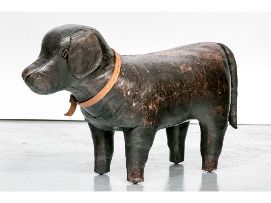 Playful Leather Upholstered Dog Figure