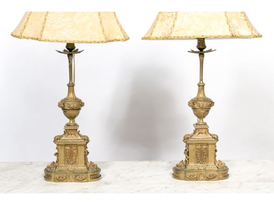 Vintage Pair Of Brass Neoclassical Style Lamps