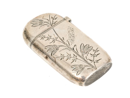 Sterling Silver Lovely Foliate And Floral Chased Antique Match Safe