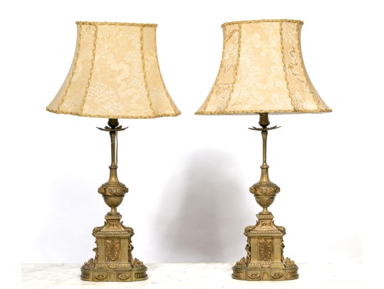 Vintage Pair Of Brass Neoclassical Style Lamps