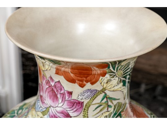 Massive Vintage Chinese Famille Rose Vase On Wood Stand