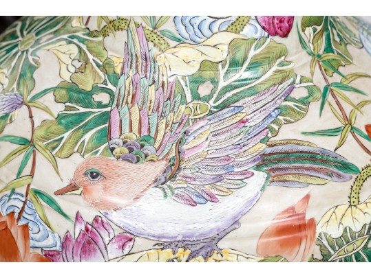 Massive Vintage Chinese Famille Rose Vase On Wood Stand