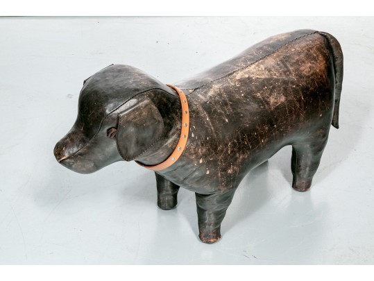 Playful Leather Upholstered Dog Figure