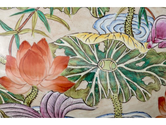 Massive Vintage Chinese Famille Rose Vase On Wood Stand