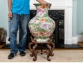 Massive Vintage Chinese Famille Rose Vase On Wood Stand
