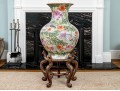 Massive Vintage Chinese Famille Rose Vase On Wood Stand
