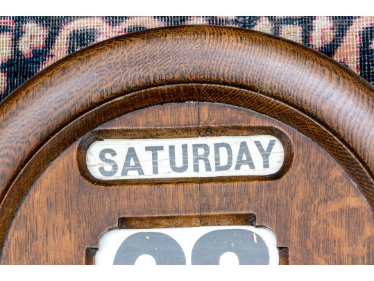 Antique English Art Deco Oak Perpetual Wall Calendar