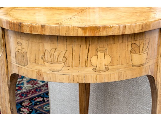 Antique French Louis XV/XVI Tulipwood And Marquetry Gueridon Table, Ca. 1880