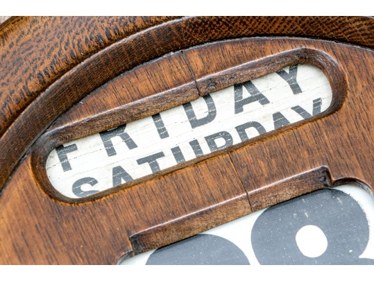 Antique English Art Deco Oak Perpetual Wall Calendar