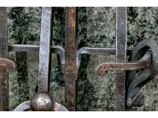 Vintage Iron Fire Place Screen And Tools Set