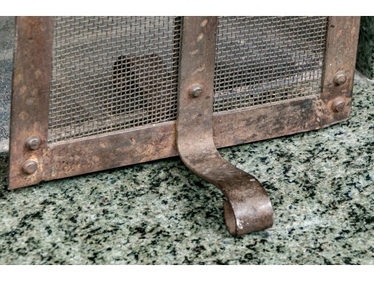 Vintage Iron Fire Place Screen And Tools Set