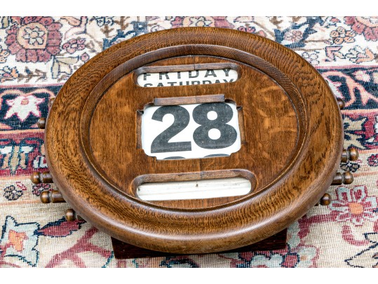 Antique English Art Deco Oak Perpetual Wall Calendar