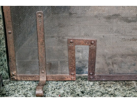 Vintage Iron Fire Place Screen And Tools Set