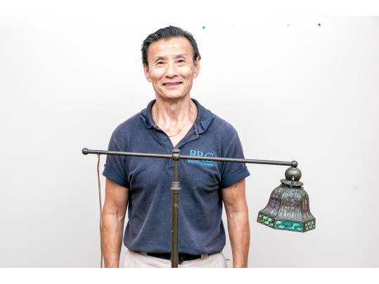 Antique Handel “Sunset Palm” American Arts & Crafts Leaded Glass Shade, Ca. 1900