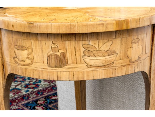 Antique French Louis XV/XVI Tulipwood And Marquetry Gueridon Table, Ca. 1880