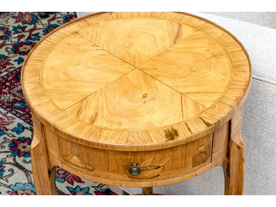 Antique French Louis XV/XVI Tulipwood And Marquetry Gueridon Table, Ca. 1880