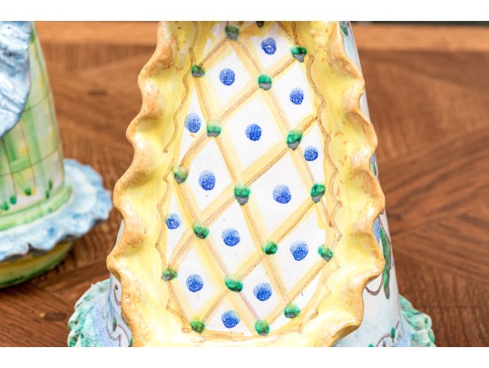 Four Italian Majolica Maid Figural Candleholders & Figurine