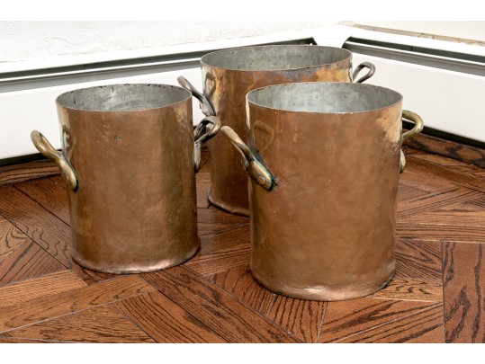 Trio Of Vintage Copper Stock Pots