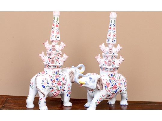 Pair Of Tiffany & Co. Hand-Painted French Porcelain Elephant Vessels