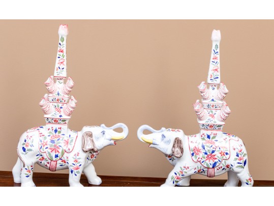 Pair Of Tiffany & Co. Hand-Painted French Porcelain Elephant Vessels