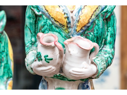 Four Italian Majolica Maid Figural Candleholders & Figurine