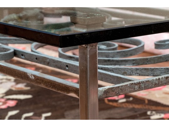 Large Glass & Iron Cocktail Table