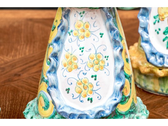 Four Italian Majolica Maid Figural Candleholders & Figurine