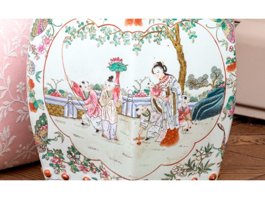 Chinese Famille Rose Porcelain Hexagonal Garden Stool