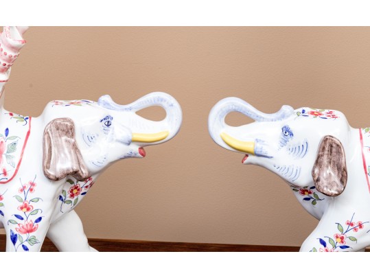 Pair Of Tiffany & Co. Hand-Painted French Porcelain Elephant Vessels