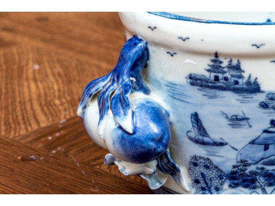 Antique Chinese Blue & White Foot Bath / Jardiniere