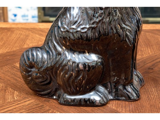 Pair Of Victorian Staffordshire Black Glazed Spaniels