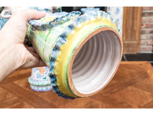 Four Italian Majolica Maid Figural Candleholders & Figurine