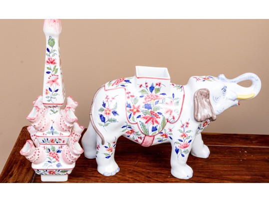 Pair Of Tiffany & Co. Hand-Painted French Porcelain Elephant Vessels