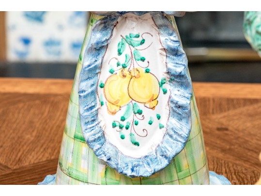 Four Italian Majolica Maid Figural Candleholders & Figurine