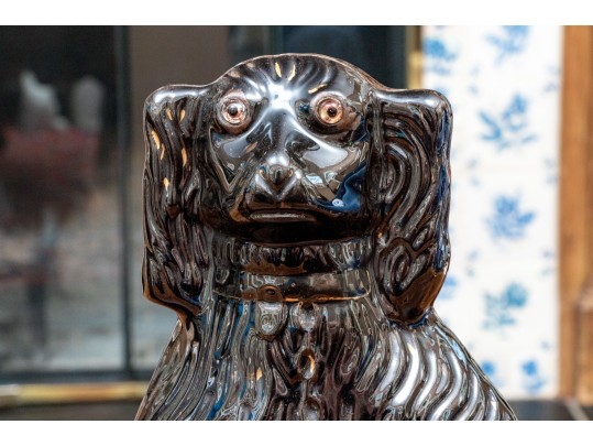 Pair Of Victorian Staffordshire Black Glazed Spaniels